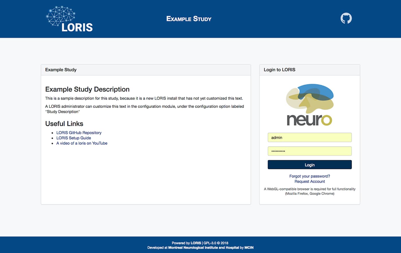 previous design of loris login page